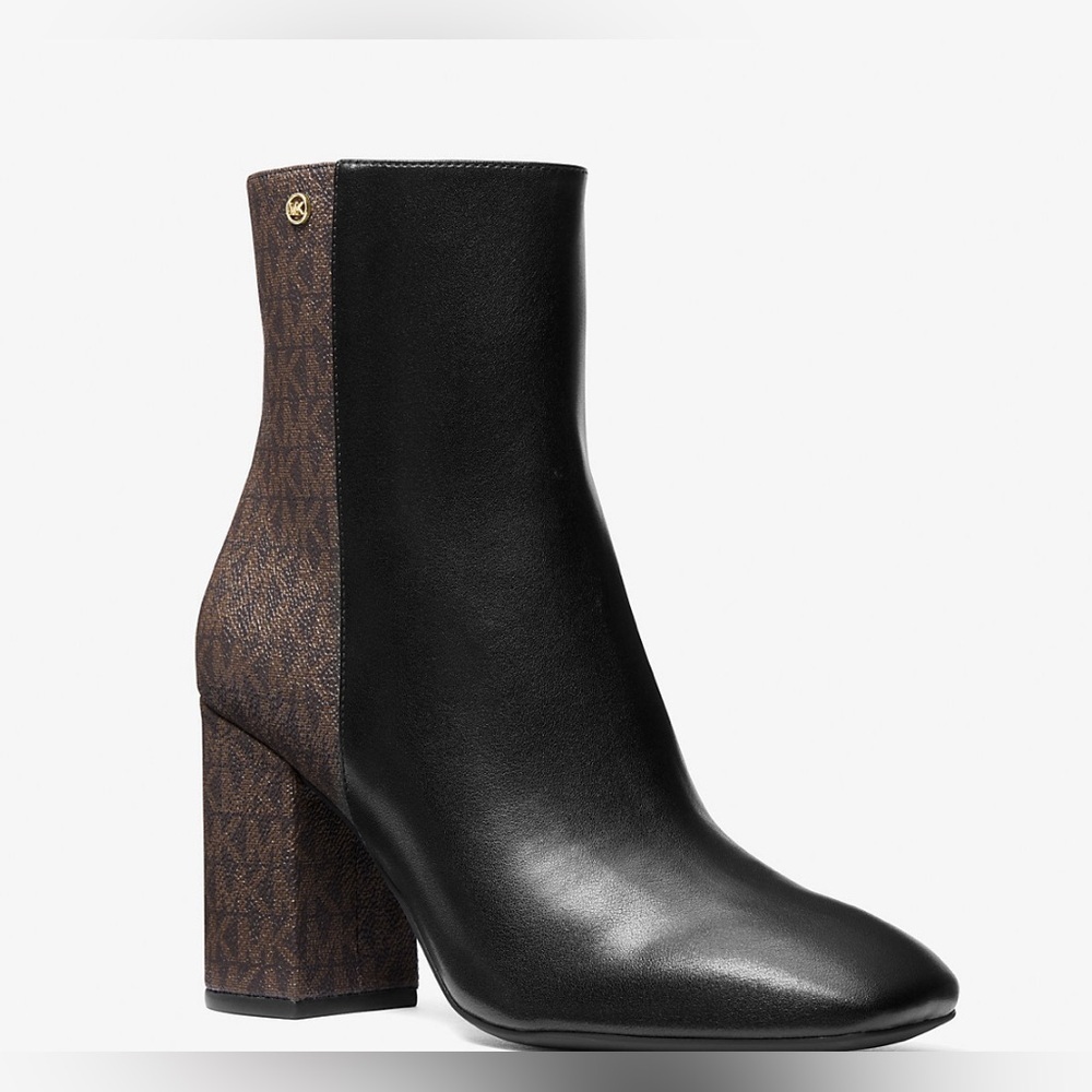 Michael Kors Hazel Logo Trim Block Heel Ankle Boots. 8.5 not outlet